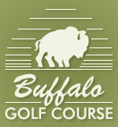 Buffalo Golf Course logo with white buffalo silhouette and script text on olive green background