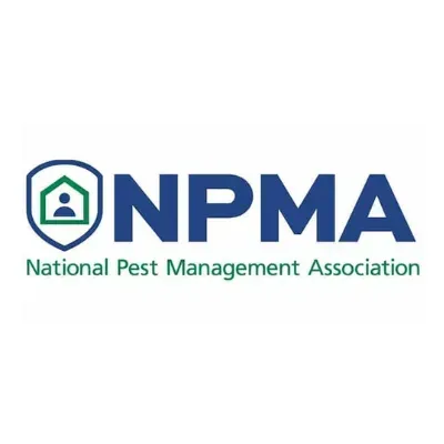 Logo for the National Pest Management Association: Shield icon with house and person, dark blue