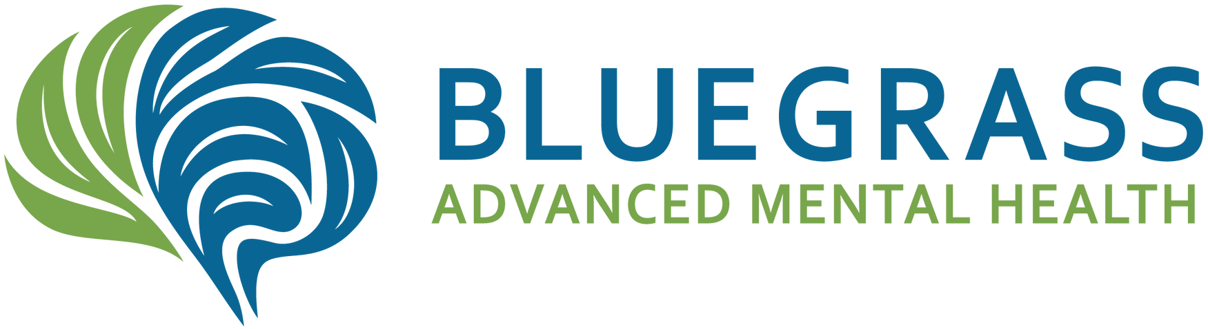 Bluegrass Advanced Mental Health logo with teal swirl icon and blue-green text