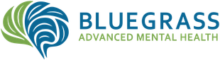 Bluegrass Advanced Mental Health logo with teal swirl icon and blue-green text
