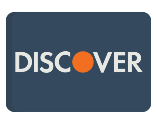 Discover credit card logo on a dark blue background with an orange dot in the wordmark