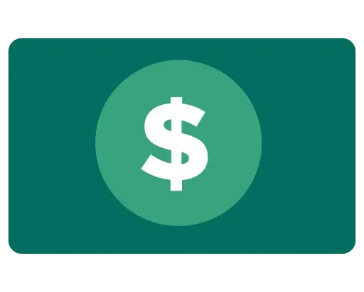 White dollar sign in a green circle on a teal background