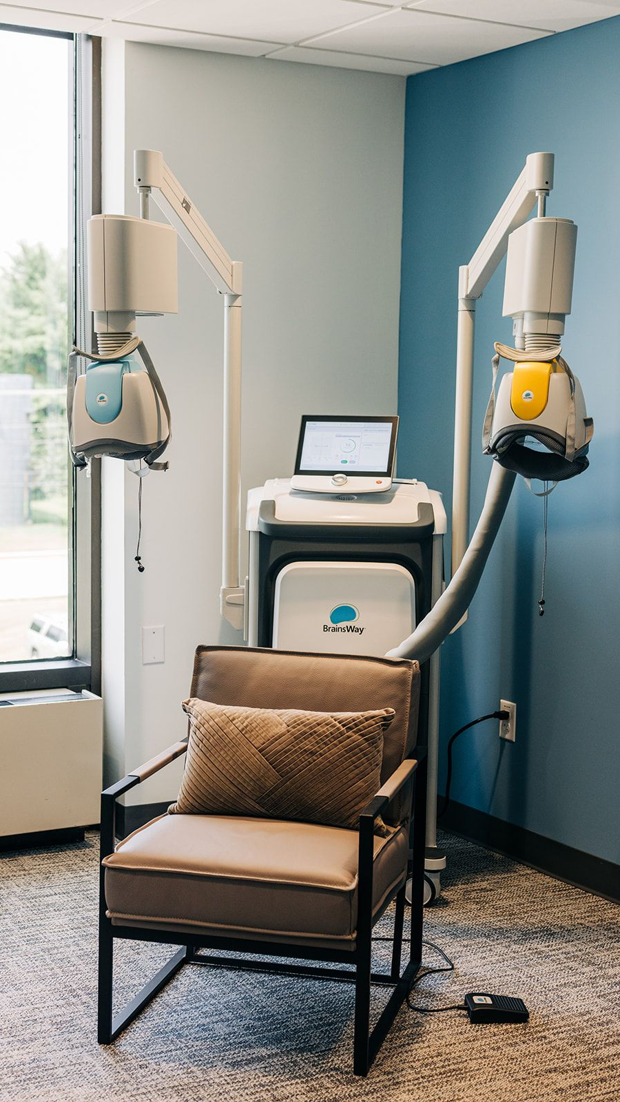 BrainsWay TMS Machine featuring H1 and H7 Helmets