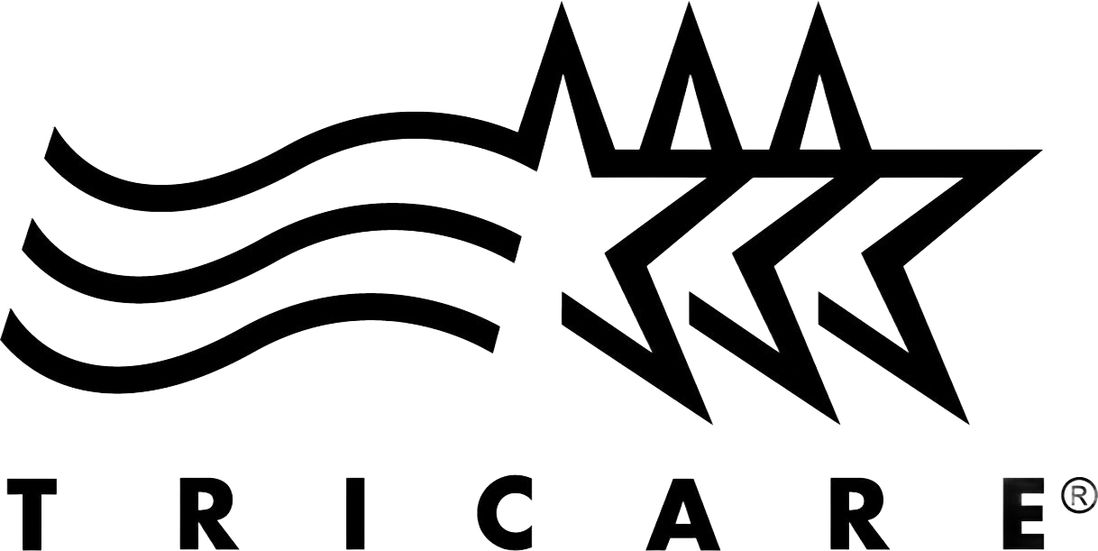 TRICARE logo with stylized flag and three stars in black