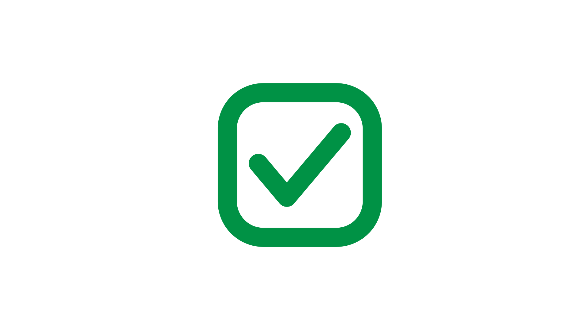 Green checkmark inside a rounded square icon on a white background