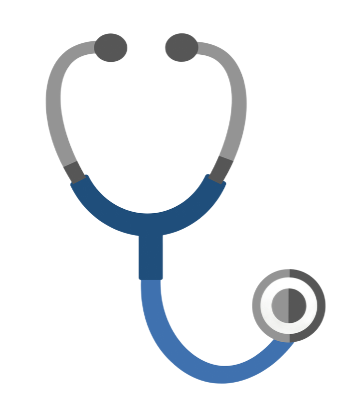 Blue and gray stethoscope icon on a white background
