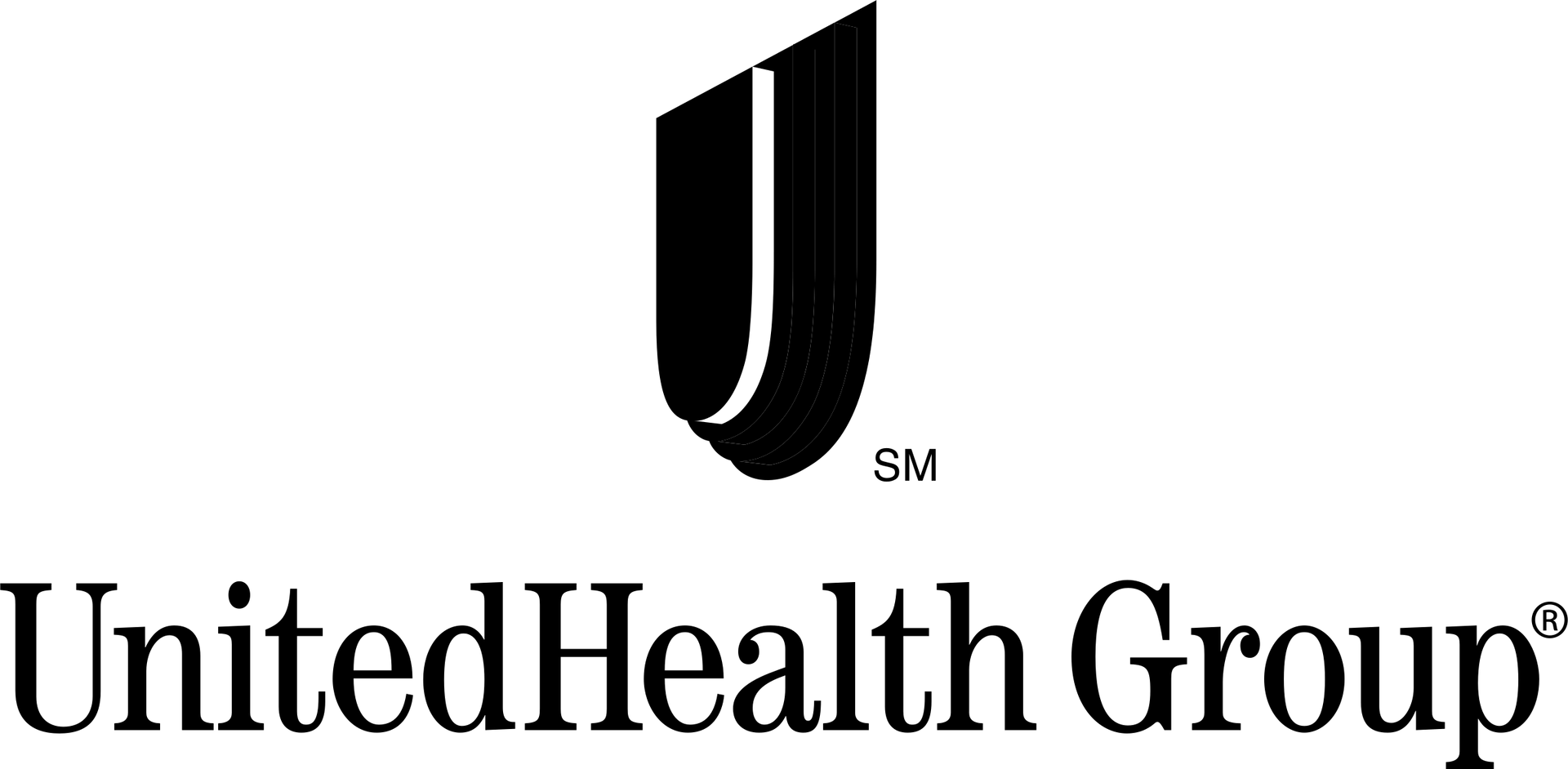 UnitedHealth Group logo with black shield icon and blue text on white background