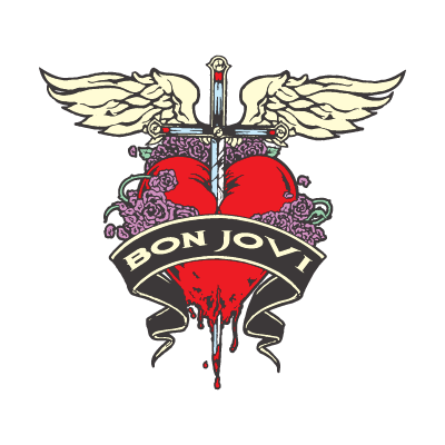 A bon jovi logo with a heart and a cross
