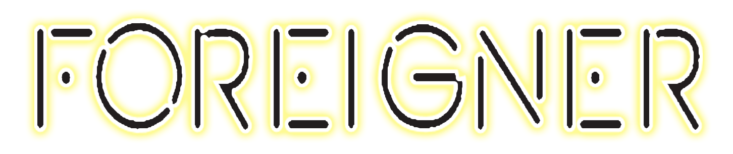 The word foreigner is written in black and yellow on a white background.