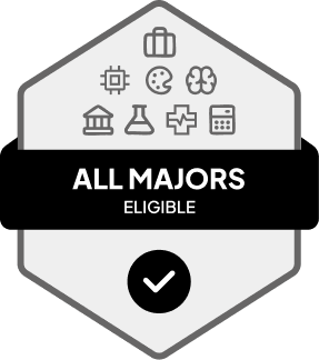 Badge with blue banner: 