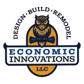 Logo with owl and text &ldquo;ECONOMIC INNOVATIONS LLC&rdquo; in navy and orange