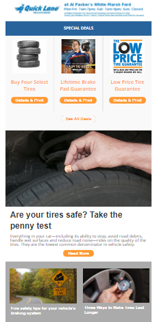 Sensible Driver programs for Quick Lane promotes tires