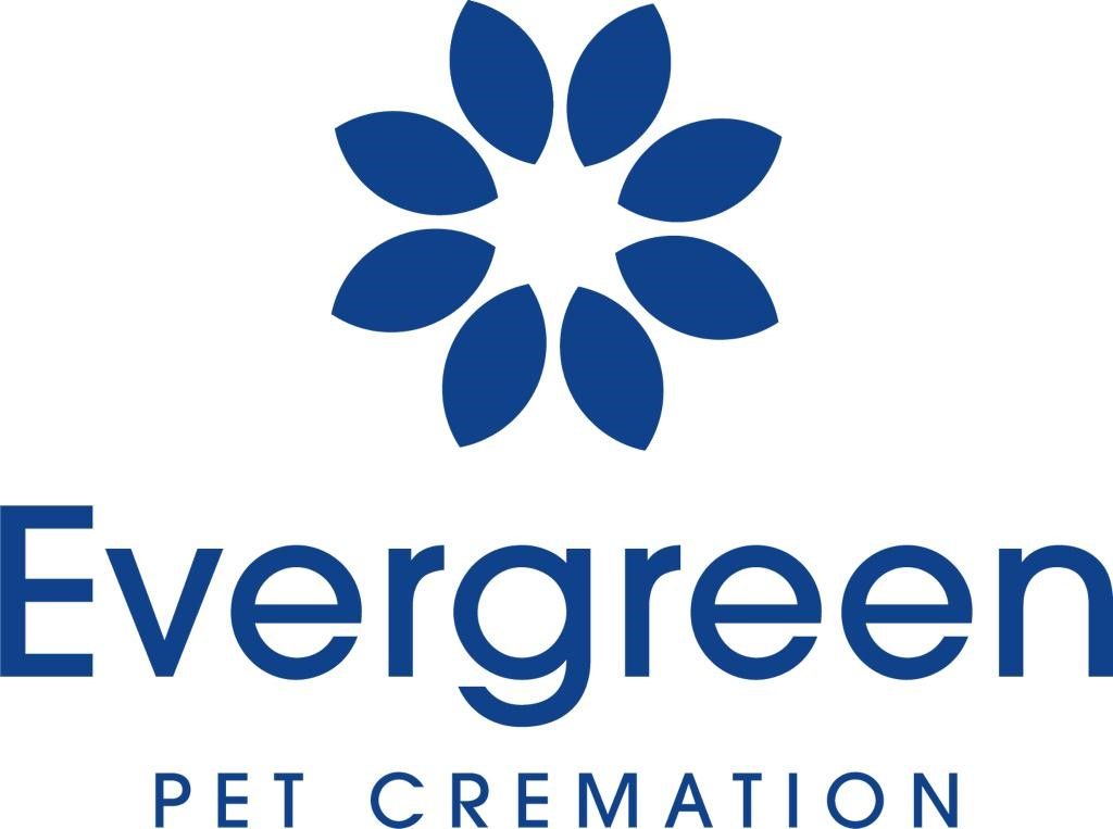 The logo for evergreen pet cremation has a blue flower on it.
