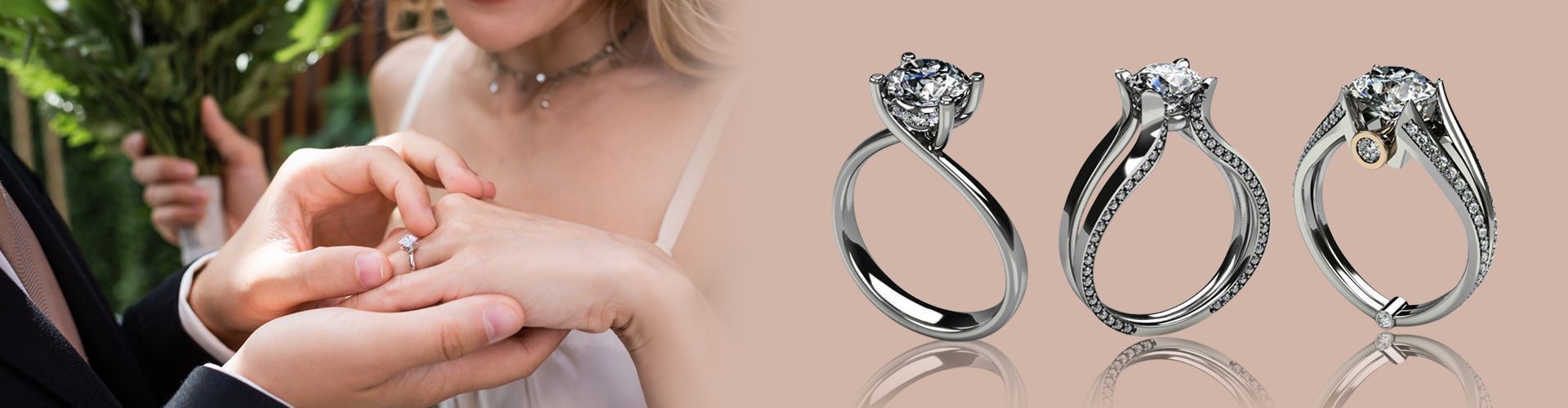 A man is putting a wedding ring on a woman 's finger.