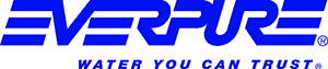 A blue and white logo for everpure water you can trust