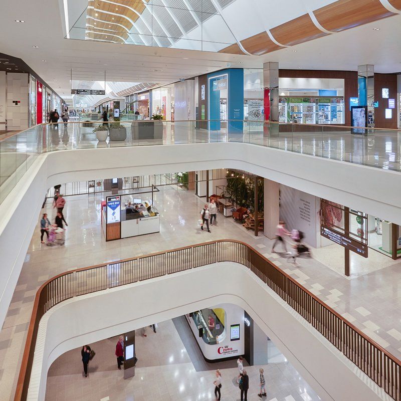 An aerial view of the inside of a shopping mall