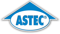 Logo ASTEC bleu et blanc, de forme stylisée, évoquant une maison.