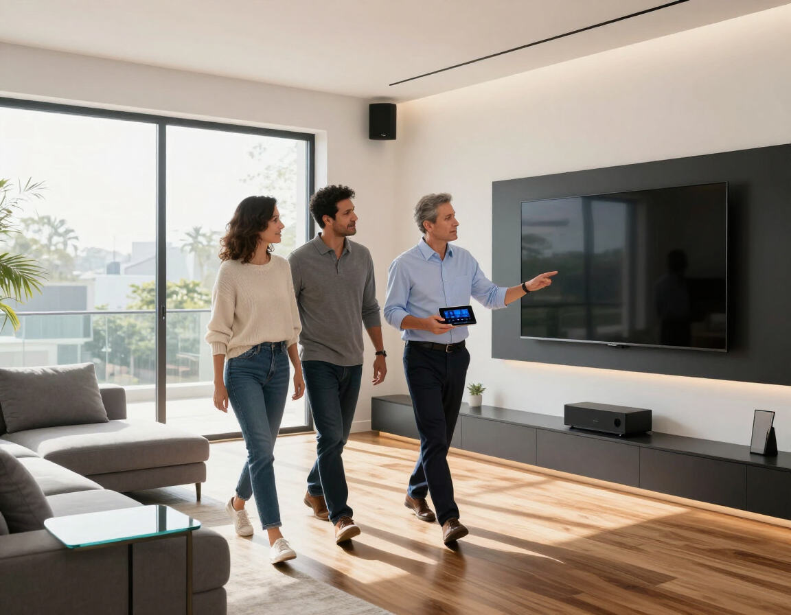 Specialist guiding homeowners through a finished project