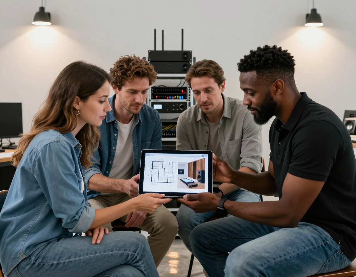 Team planning a custom audio/video installation