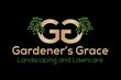 Gold Gardener's Grace logo with stylized "GG" initials shaped like trees, over green text on a black background.