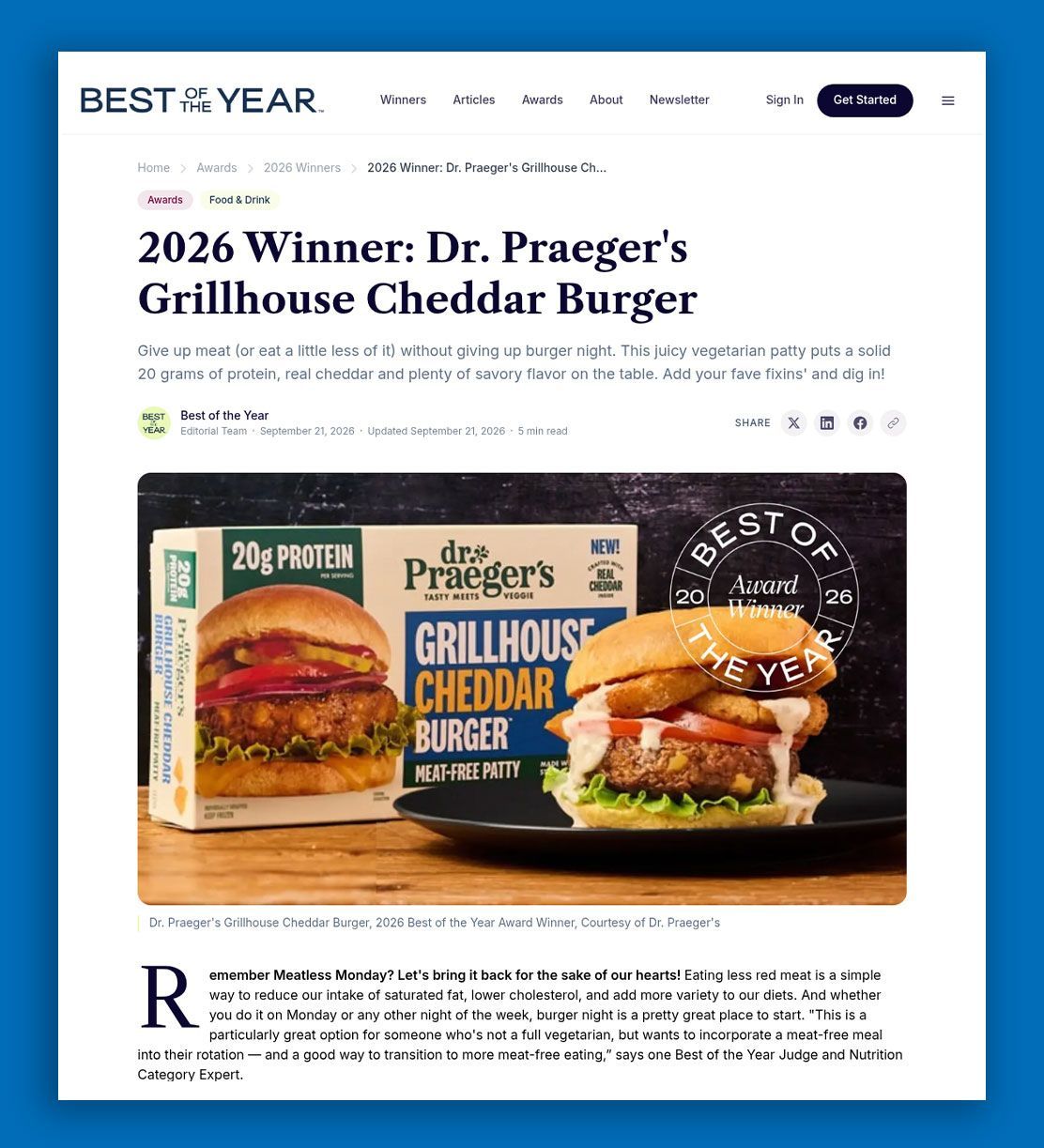 Screenshot of Best of the Year online article featuring Dr. Praeger's