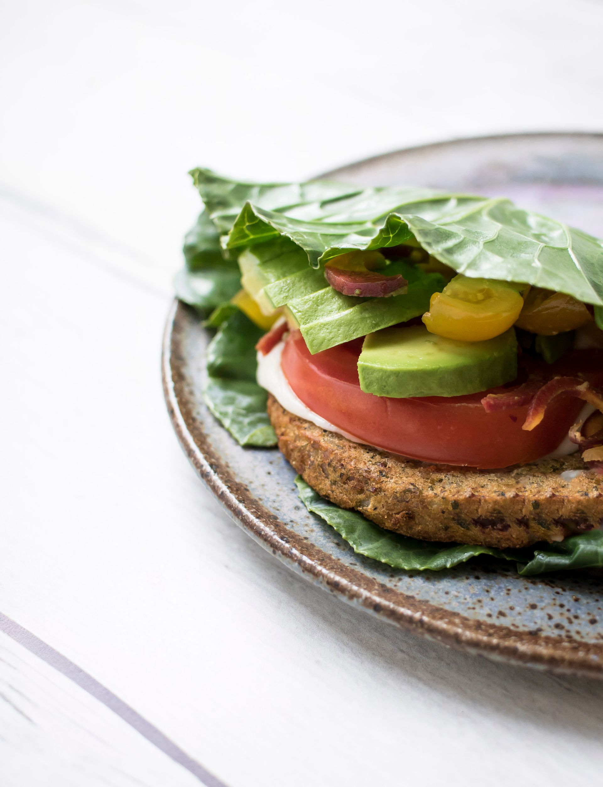 California Collard Cheeseburger wrap made with Dr. Praeger's California Veggie Burgers