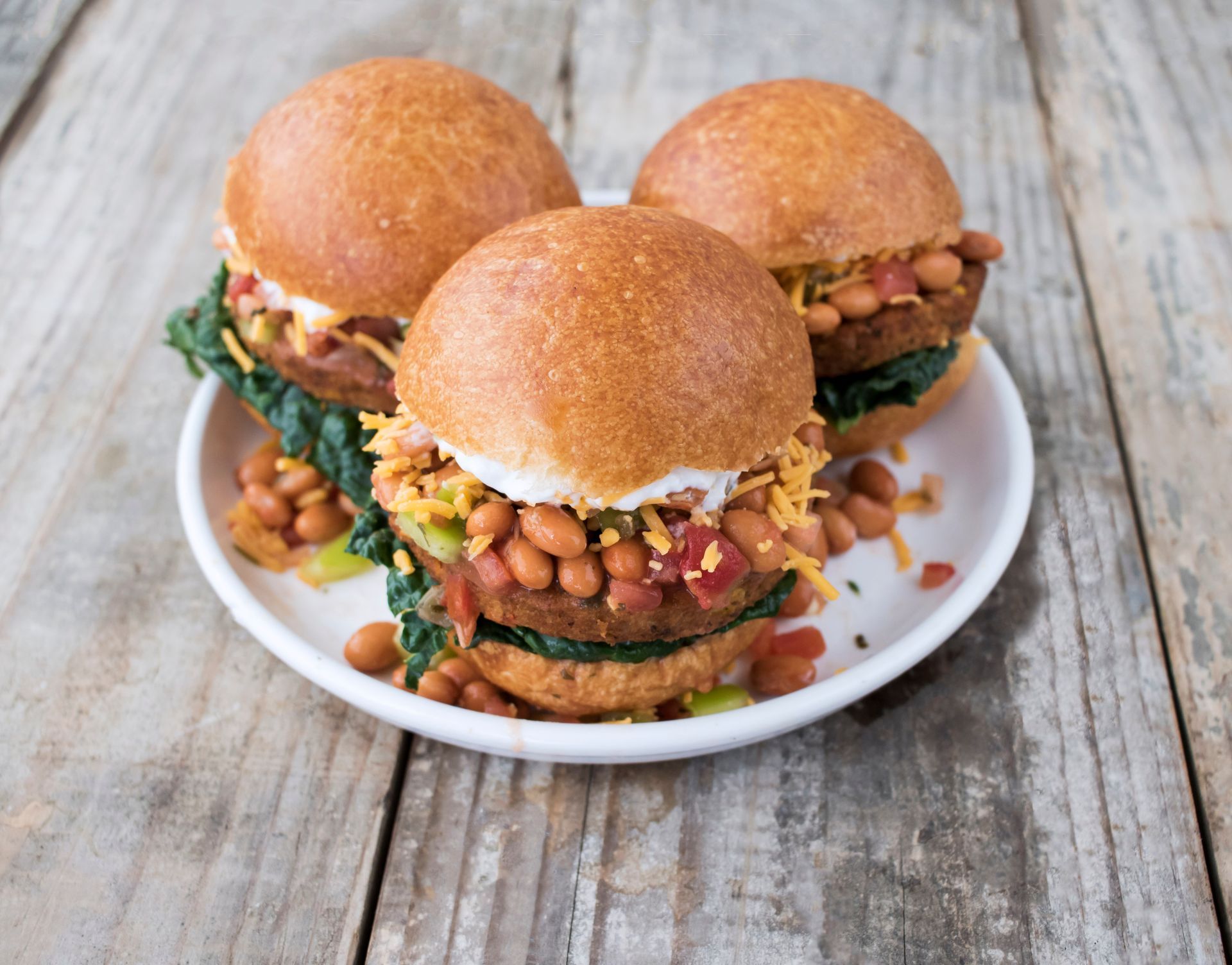 Chili Cheeseburger made with Dr. Praeger's Black Bean Quinoa Veggie Burgers