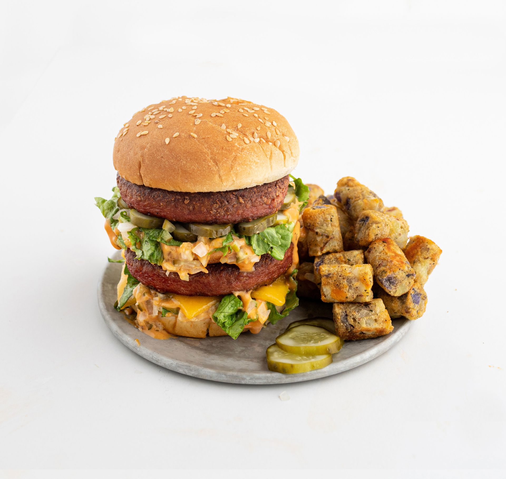Double Decker Perfect Burger made with two Dr. Praeger's Perfect Burger patties