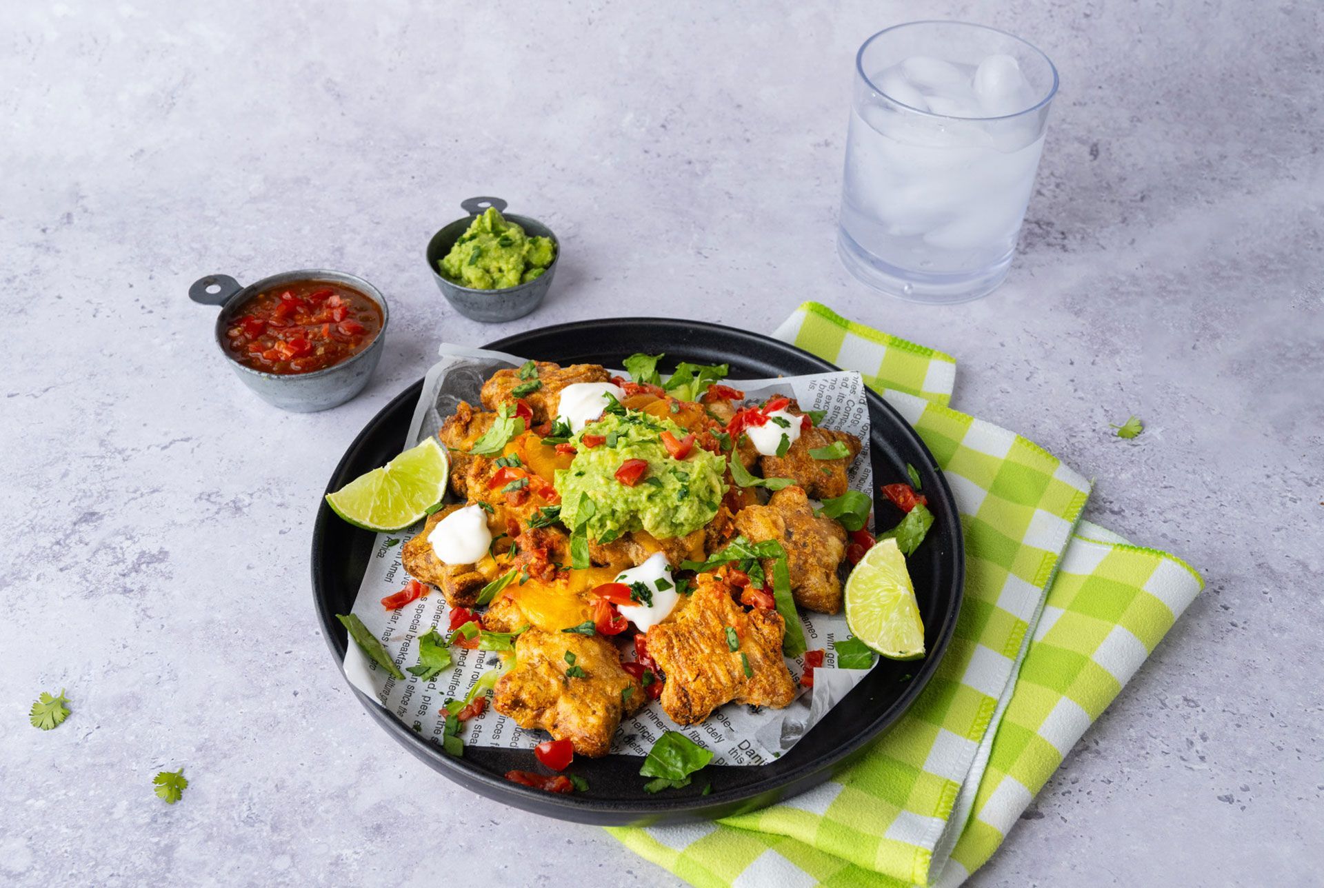 Loaded nacho-style platter made with Dr. Praeger's Taco Stars