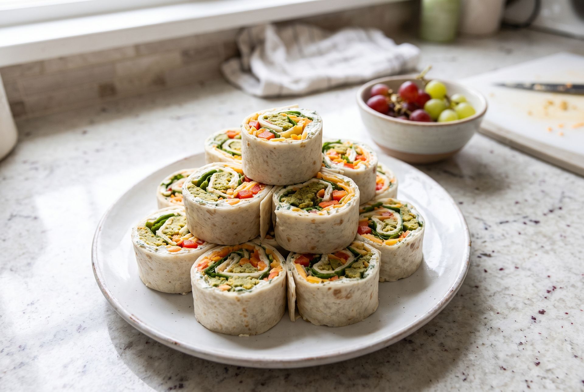 Tortilla pin wheels made with Dr. Praeger's Super Greens Veggie Burgers