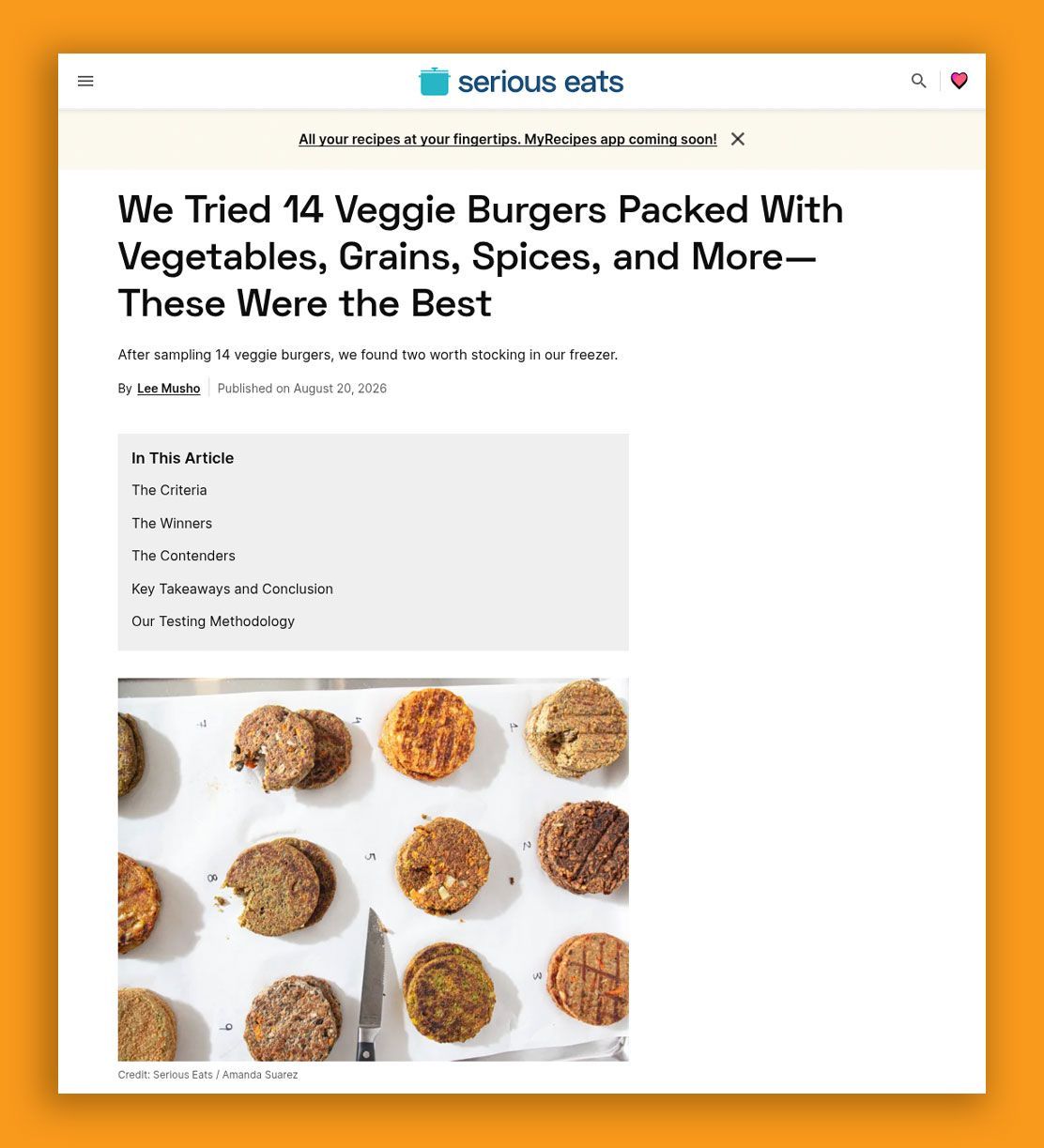 Image of Serious Eats web page featuring Dr. Praeger's product