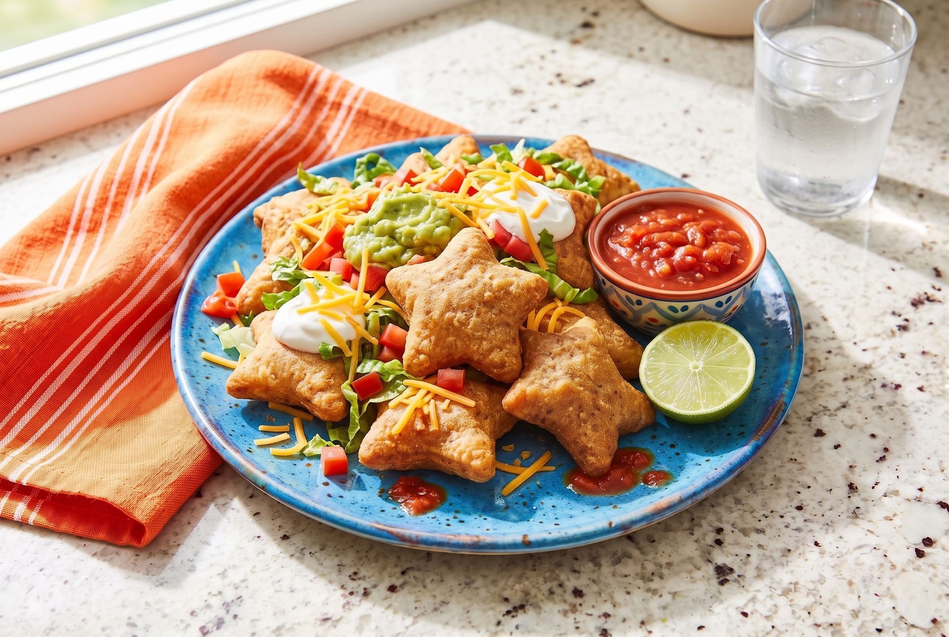 Loaded nacho-style platter made with Dr. Praeger's Taco Stars