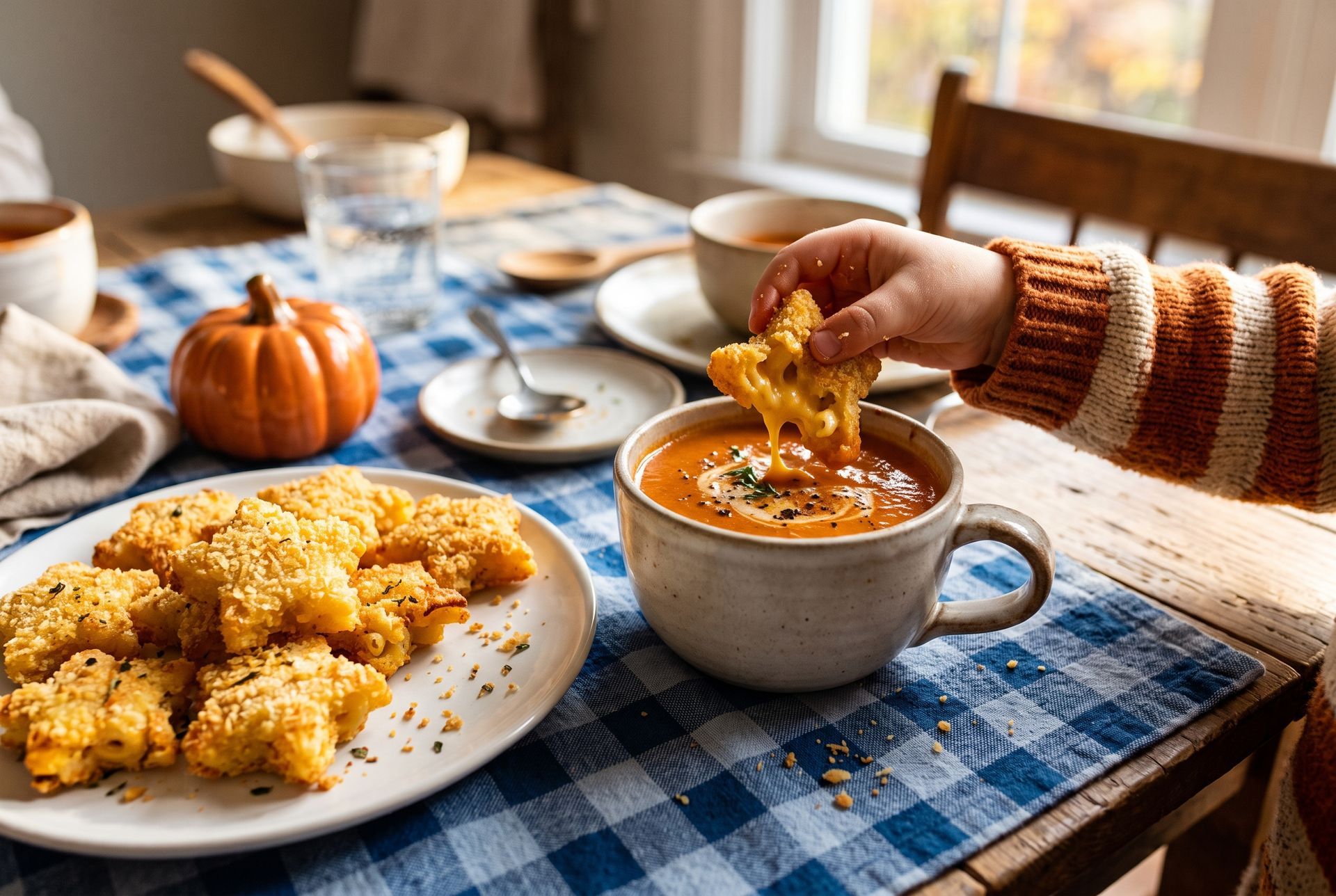 Tomato soup with dunkers made with Dr. Praeger's Mac & Cheese Stars