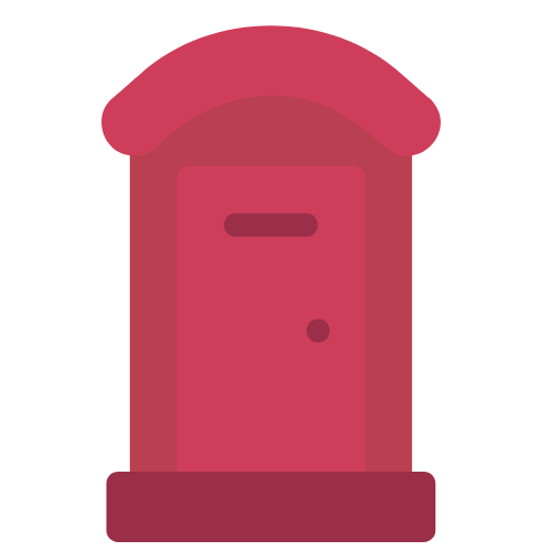 A red porta potty on a white background.