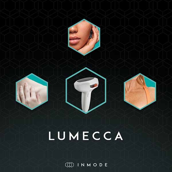 A poster for lumecca shows a woman 's face and hands