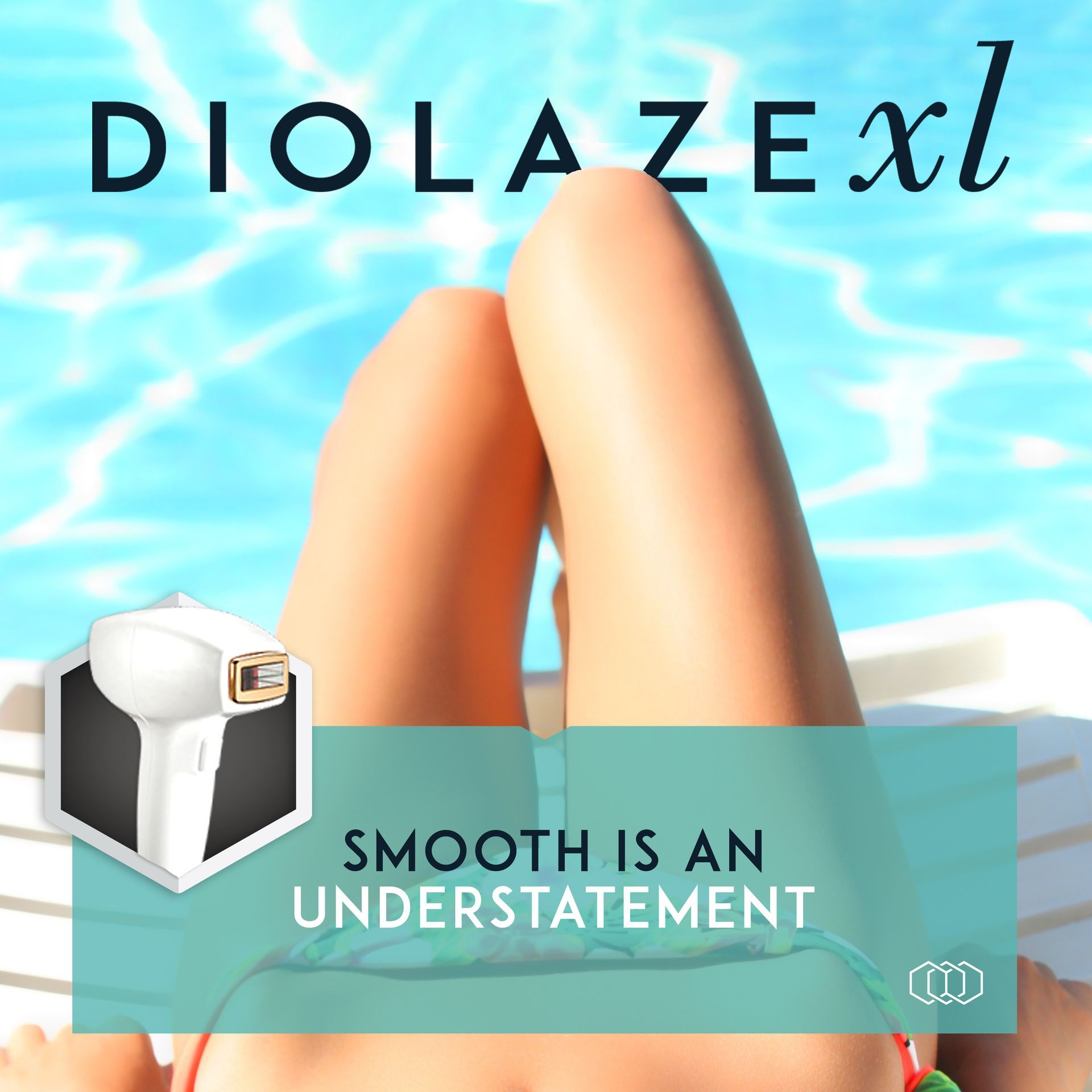 A picture of a woman laying by a pool with the words smooth is an understatement