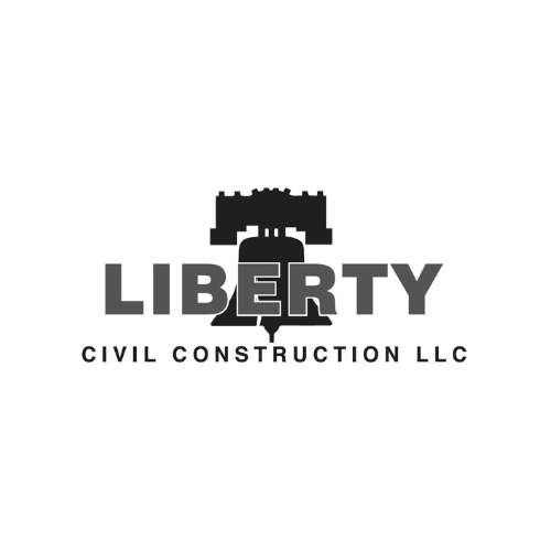 Black and gray Liberty Civil Construction LLC logo with a castle icon above the word LIBERTY