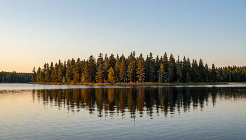 Calm lake and boreal forest in northern Manitoba