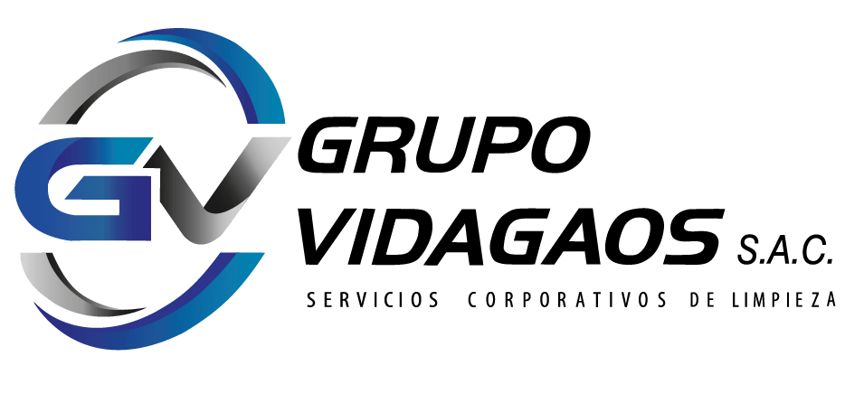 Logo de Grupo Vidagaos S.A.C. con texto negro y azul, y el subtítulo “Servicios Corporativos de Limpieza”