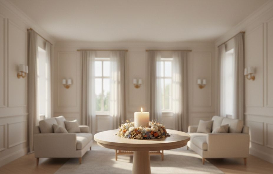 Comforting funeral chapel setting with soft lighting at Harvey, LA funeral home and cremations