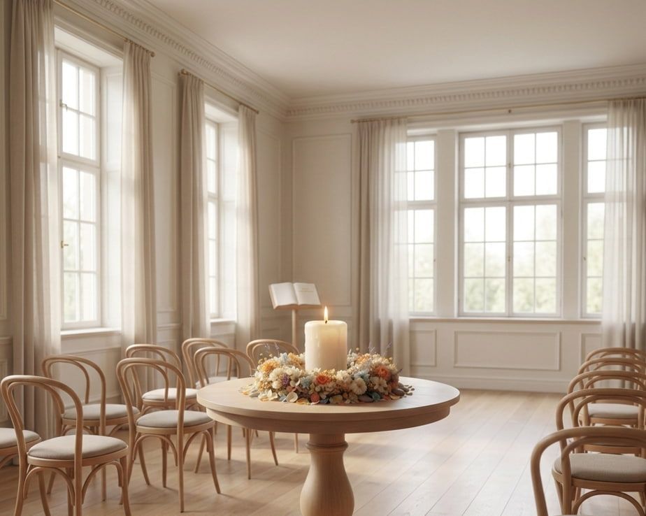 Comforting indoor memorial setting with floral candle for Marrero, LA funeral home and cremations