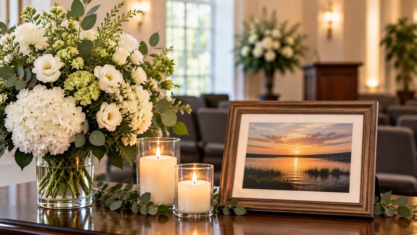 Glowing candles and framed photo create a peaceful tribute with cremation services in Marrero, LA