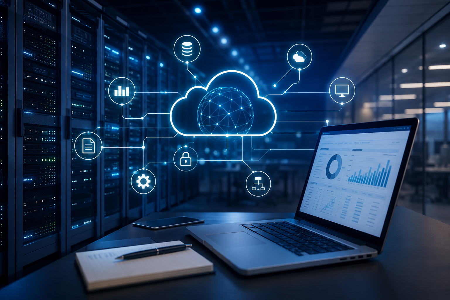 Corporate technology environment representing SAP Clean Core architecture, data integration, and SAP