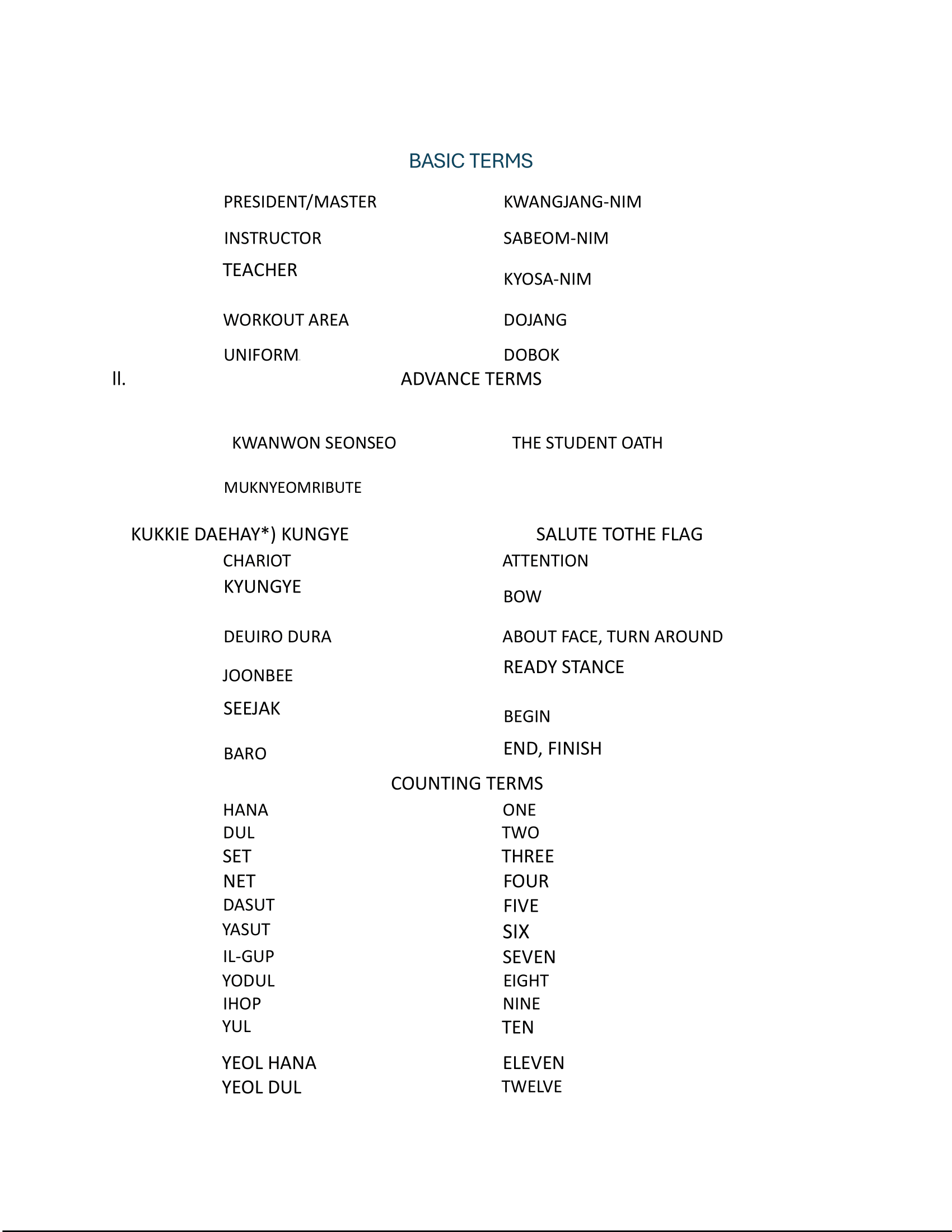 A white sheet of paper with a list of words on it.