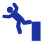 Blue silhouette of a person stumbling while stepping onto a step.