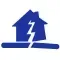 Blue house with lightning bolt, representing electricity.