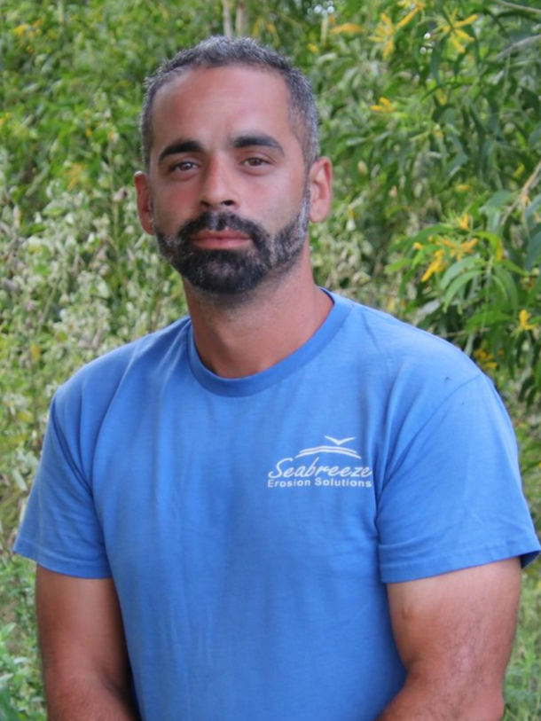 Man in blue shirt with