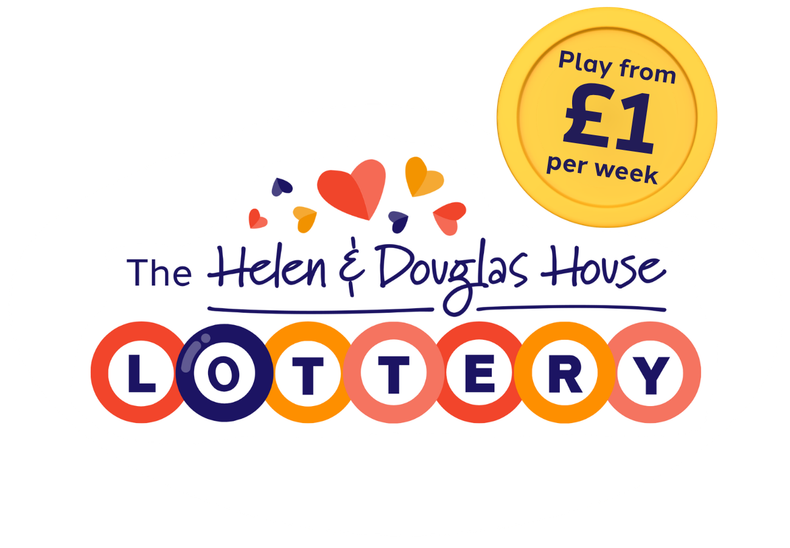 The Helen & Douglas House Lottery logo with colourful letters and hearts on a white background