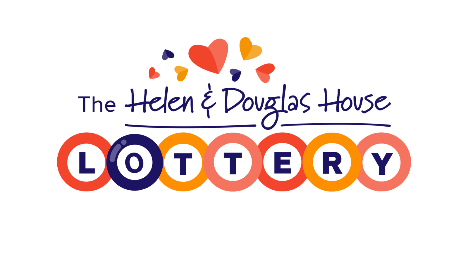 The Helen Douglas House Lottery logo with colorful circular letters and hearts