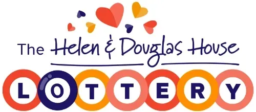 Helen & Douglas House Lottery logo with colorful circles and hearts on a white background